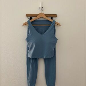 Athleta Slate Blue V-Neck Tank and High-Waist Leggings